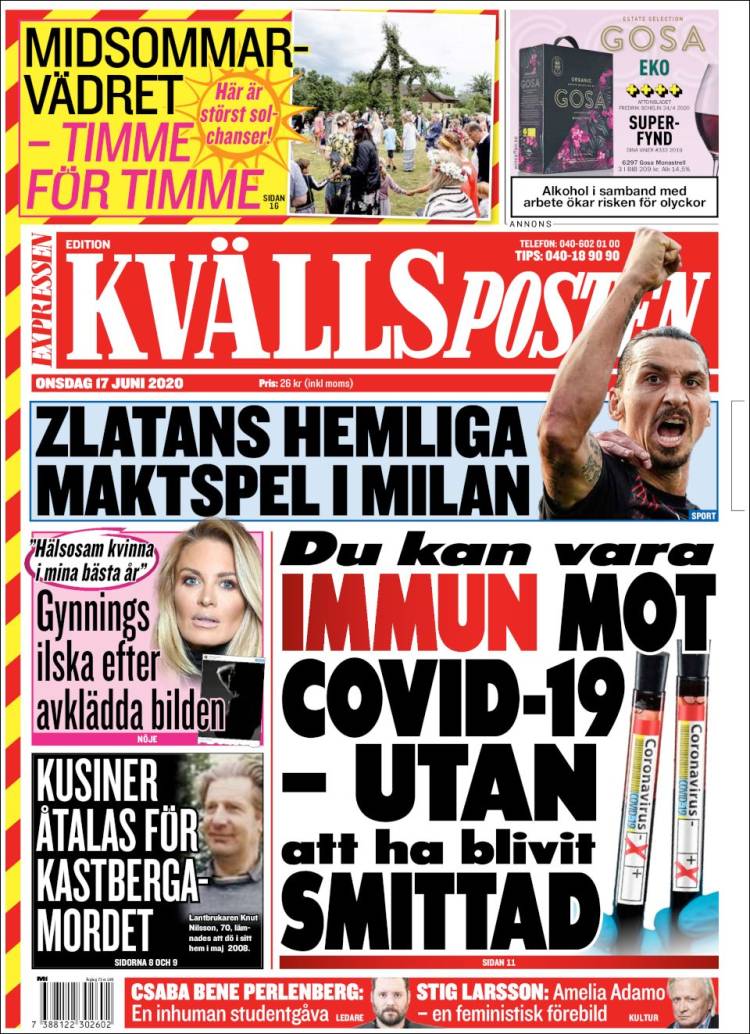 Portada de Kvällsposten (Suecia)