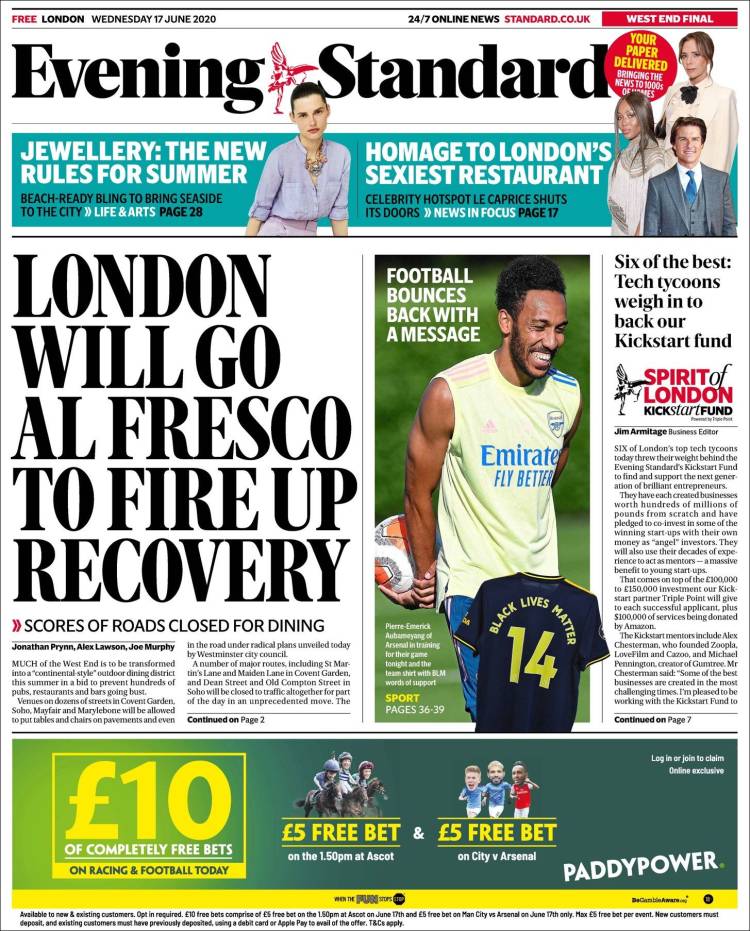 Portada de Evening Standard (Reino Unido)