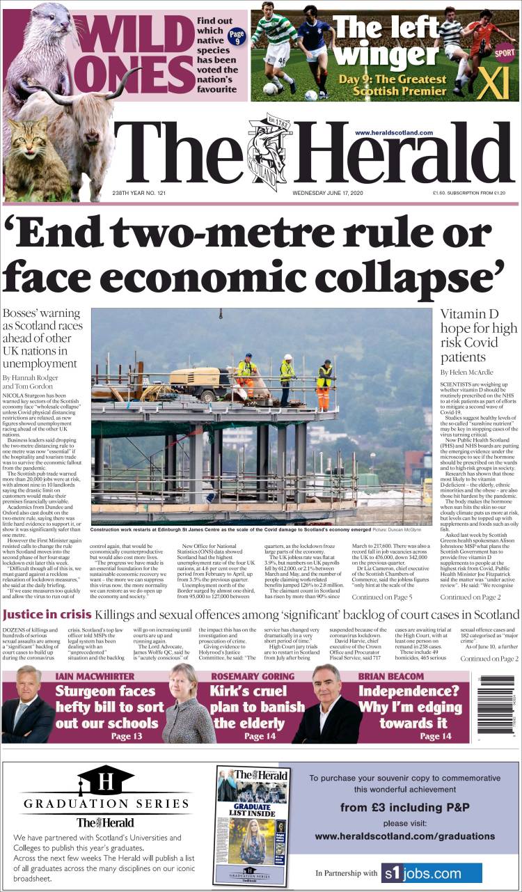 Portada de The Herald (Reino Unido)