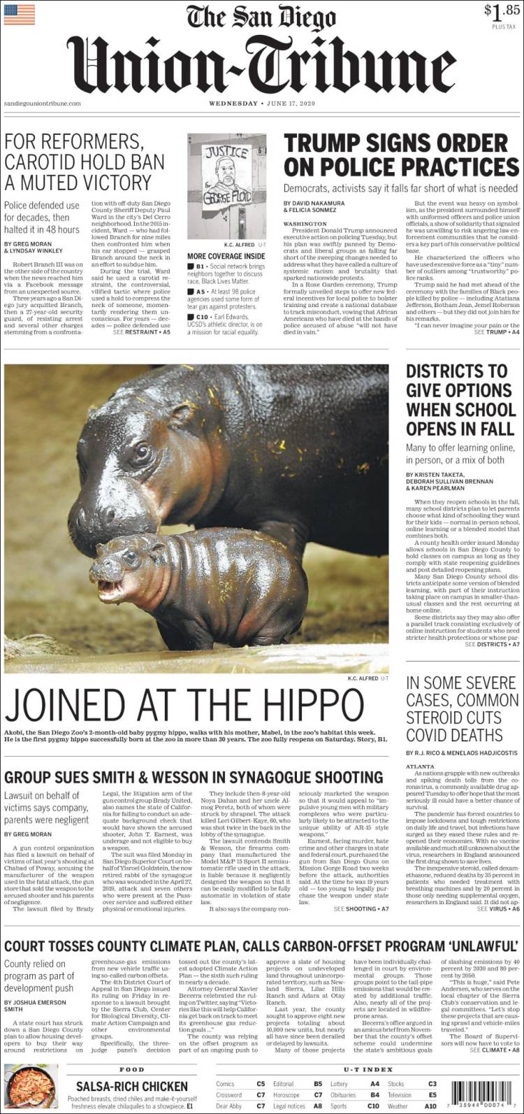 Portada de The San Diego Union-Tribune (USA)