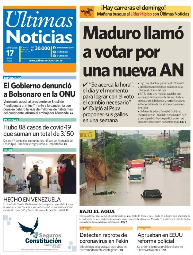 Portada de Últimas Noticias (Venezuela)