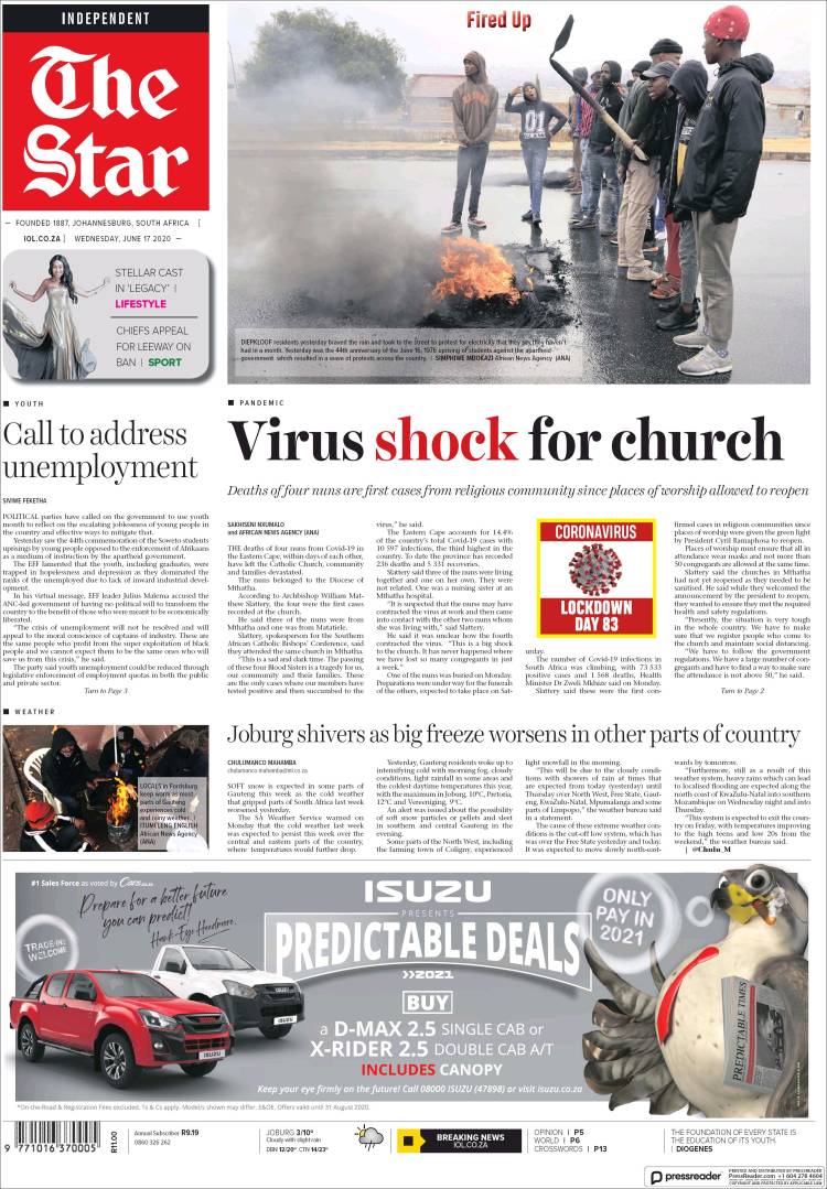 Portada de The Star (Sud&aacute;frica)