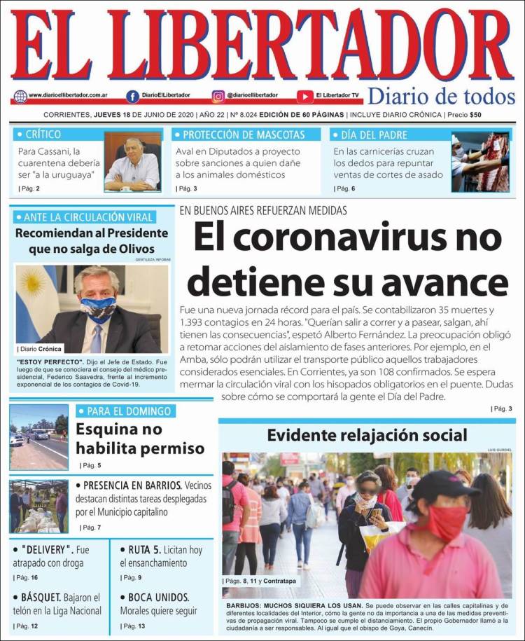 Portada de Diario El Libertador (Argentina)