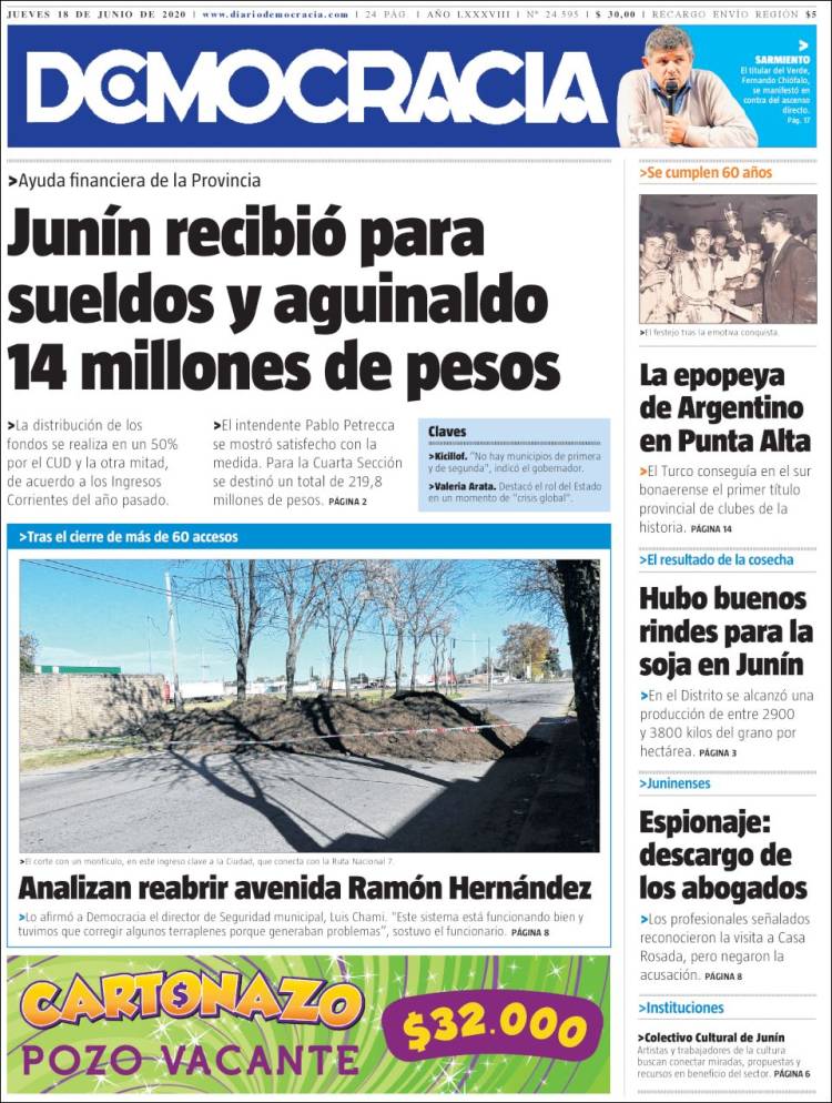 Portada de Diario Democracia (Argentina)