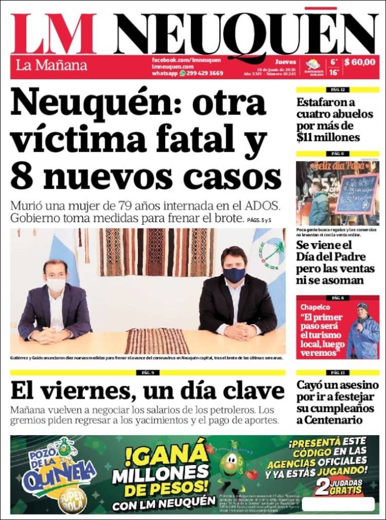 Portada de La Mañanade Neuquén (Argentina)