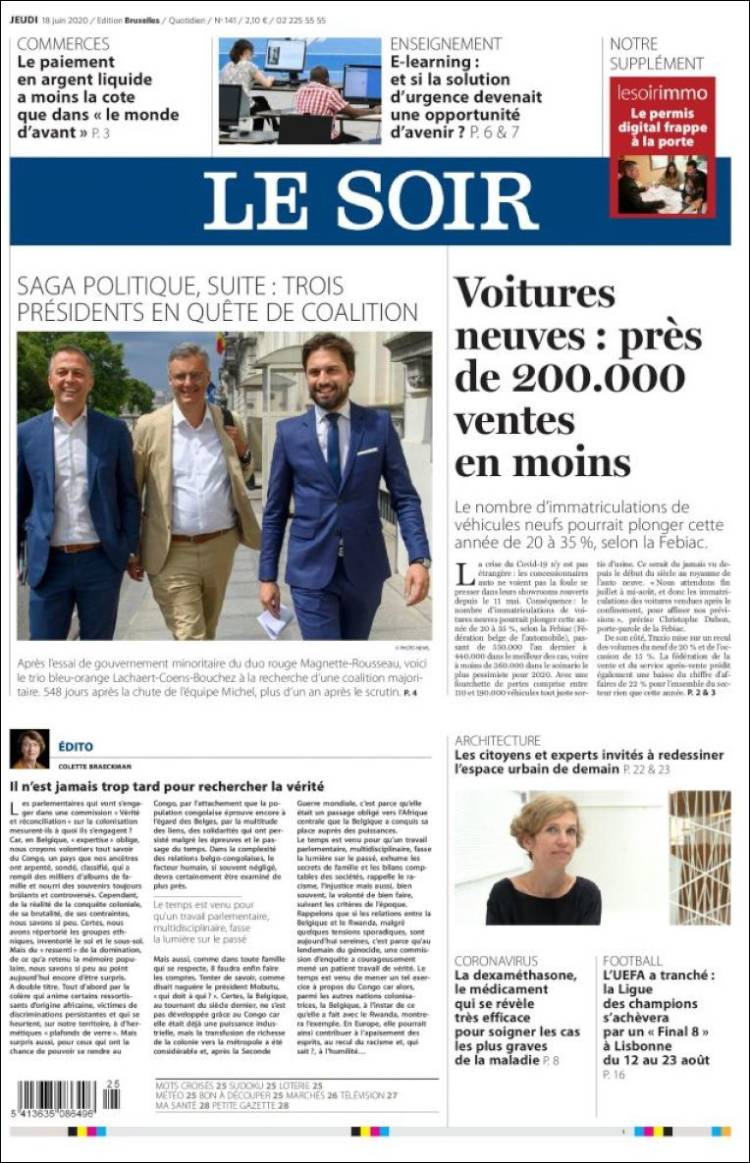 Portada de Le Soir (B&eacute;lgica)