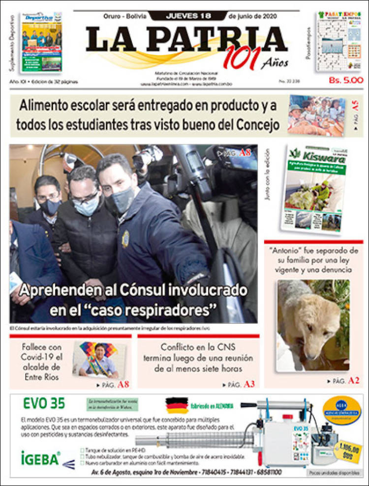 Portada de La Patria (Bolivia)