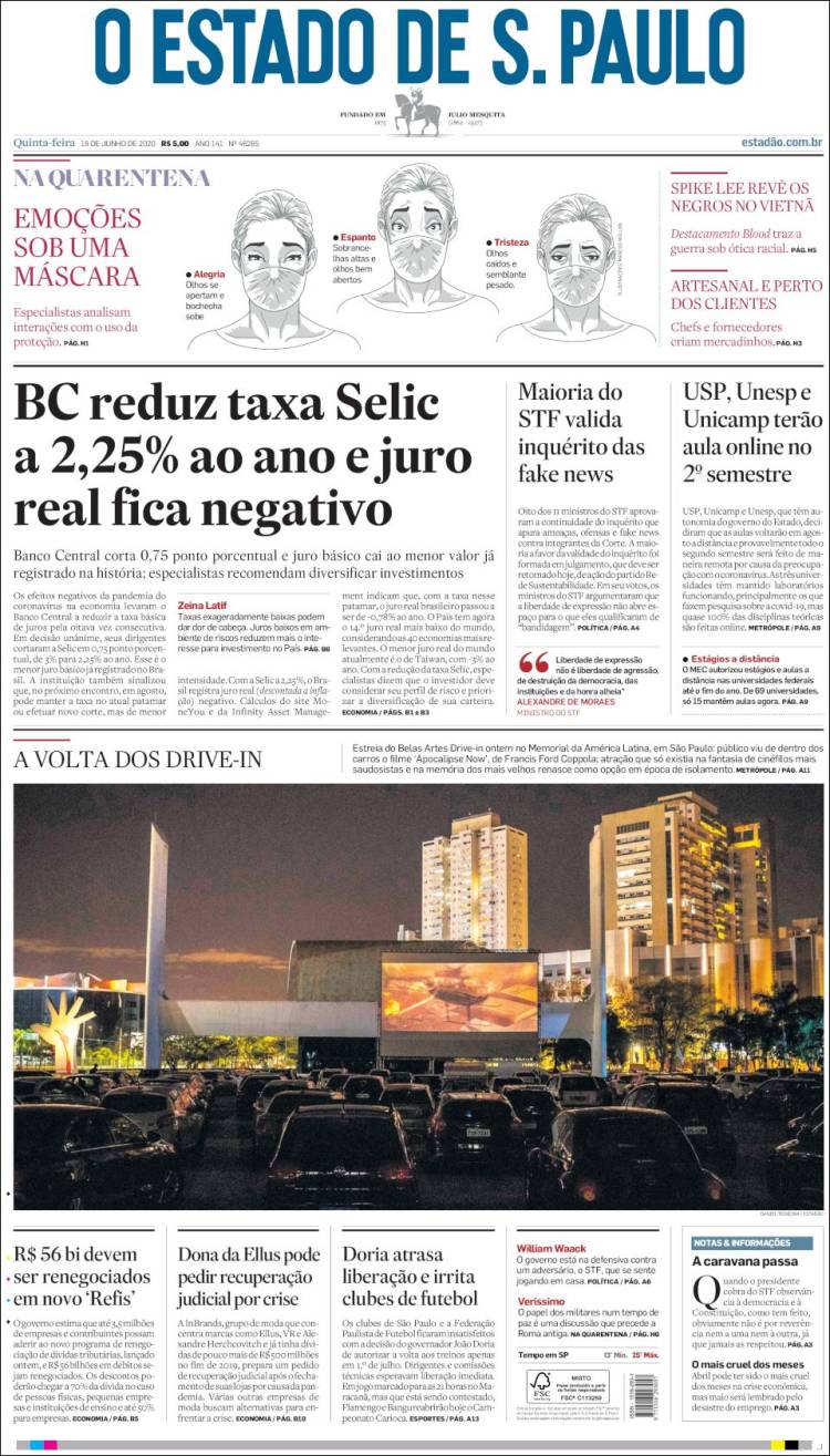 Portada de O Estado de São Paulo (Brasil)