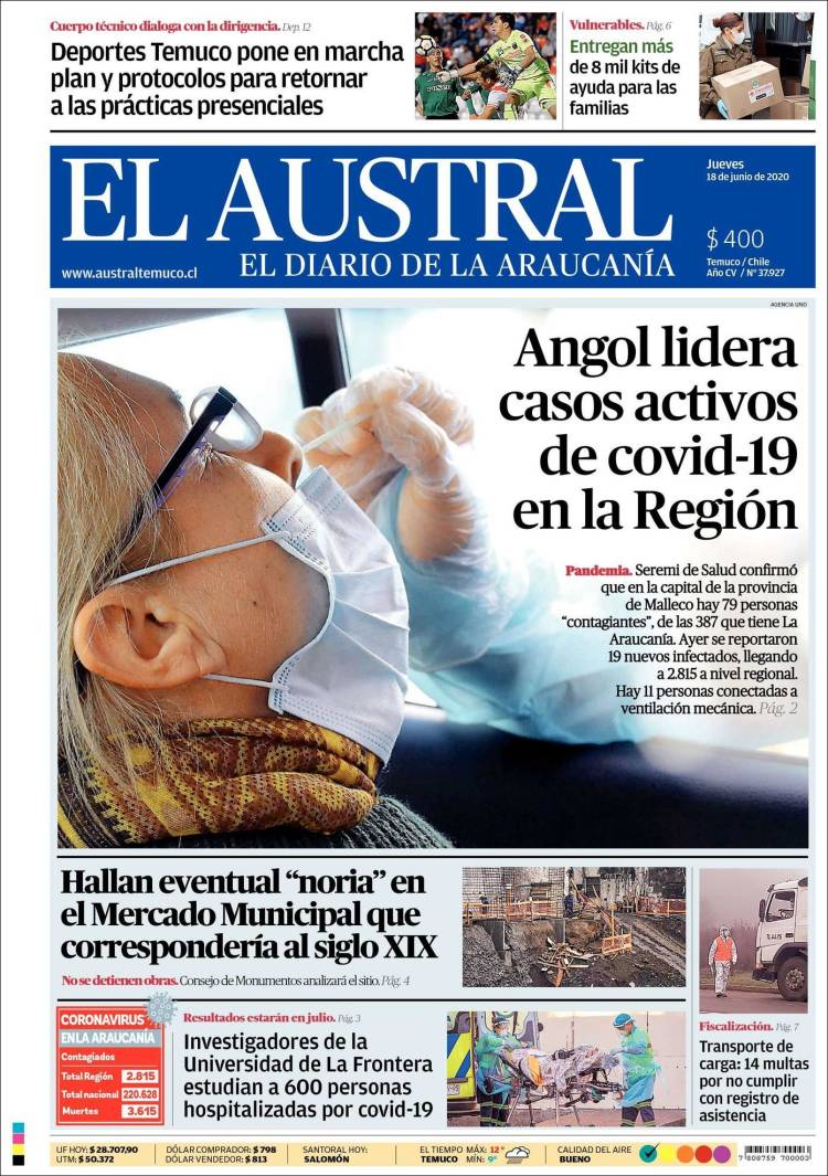 Portada de El Austral de Temuco (Chile)