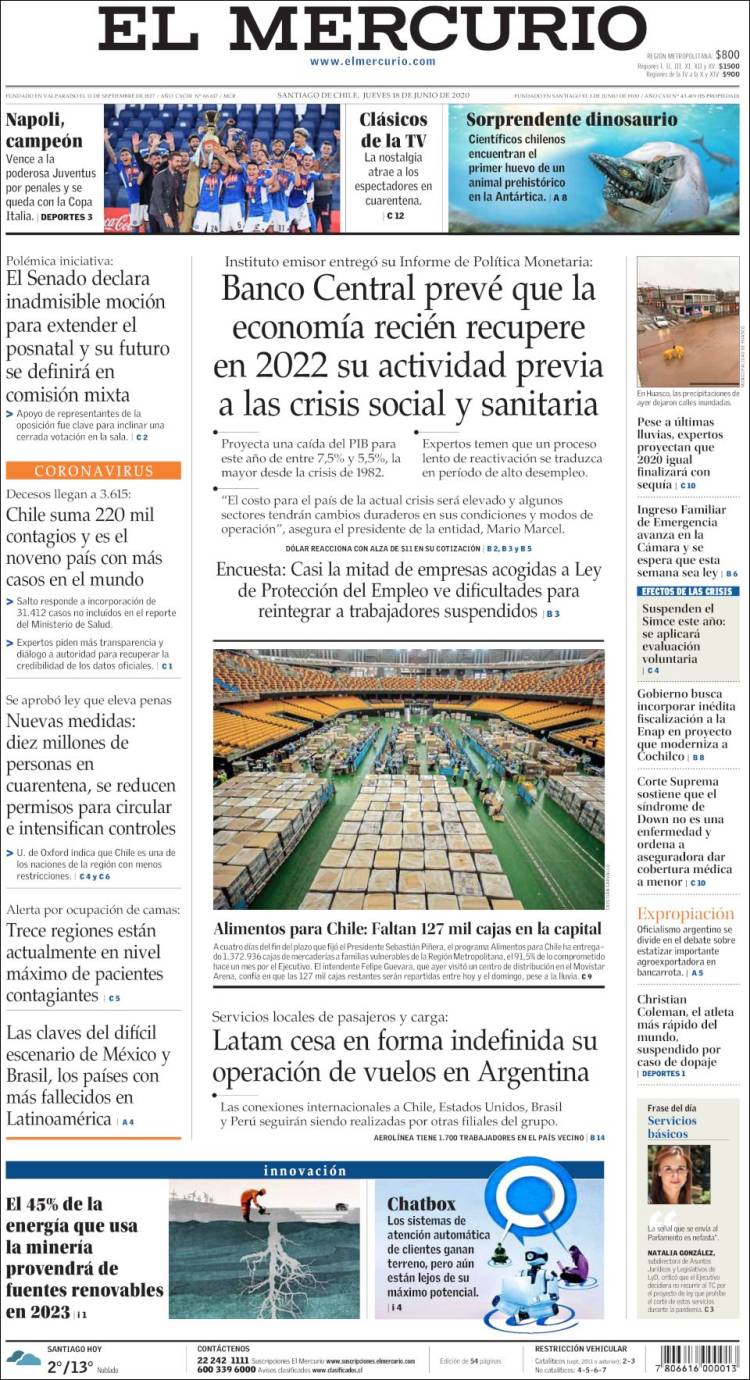 Portada de El Mercurio (Chile)