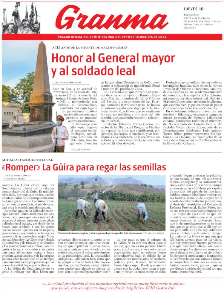 Portada de Granma (Cuba)