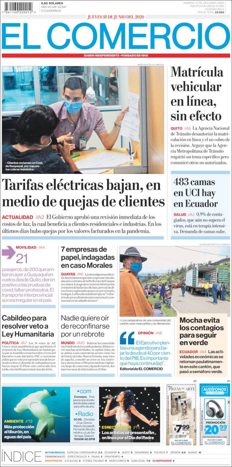 Portada de El Comercio (Ecuador)