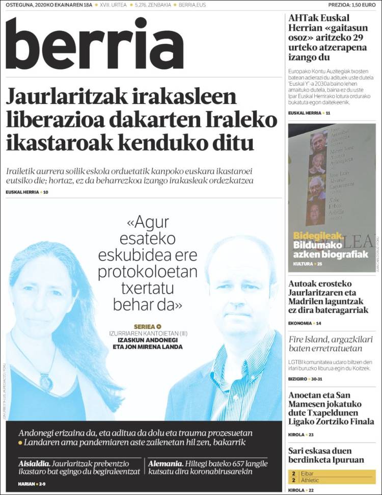 Portada de Berria (Espa&ntilde;a)