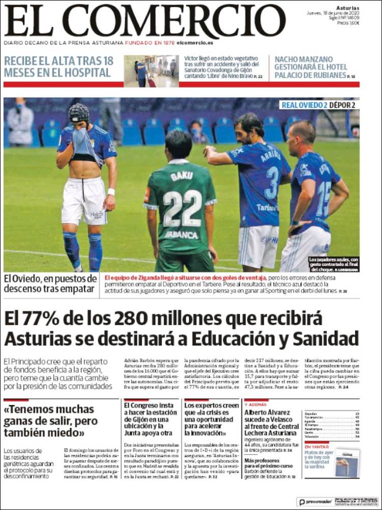 Portada de El Comercio (Espa&ntilde;a)