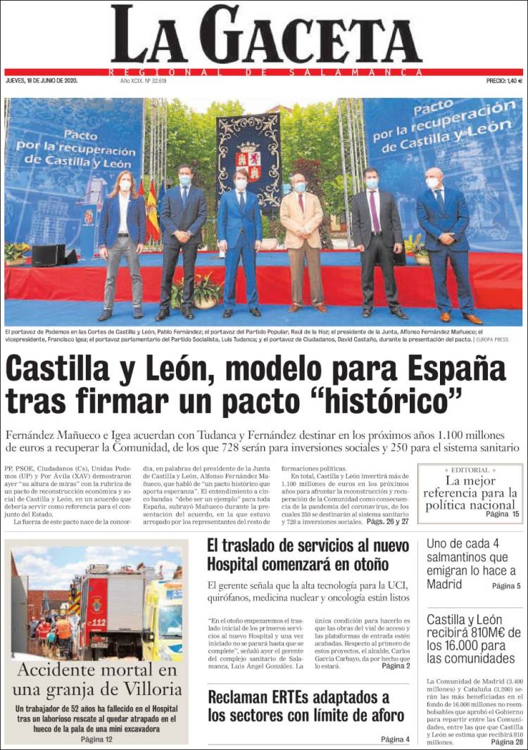 Portada de La Gaceta de Salamanca (Espa&ntilde;a)