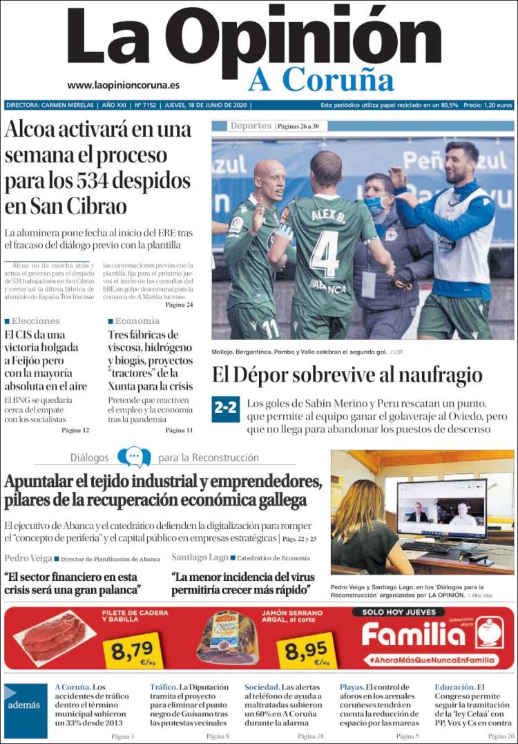 Portada de La Opinión de A Coruña (Espa&ntilde;a)