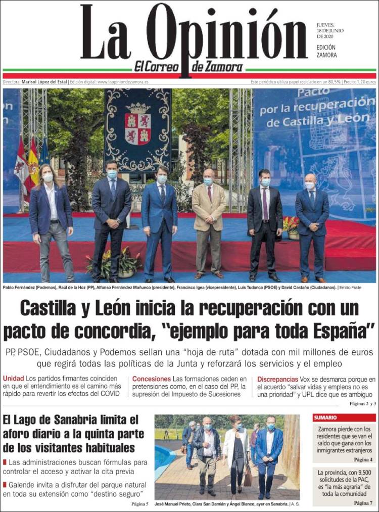 Portada de La Opinión - El Correo de Zamora (Espa&ntilde;a)