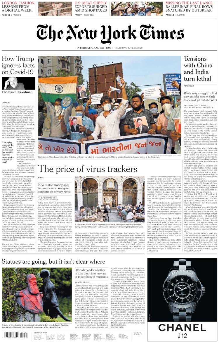 Portada de International New York Times (Europa)