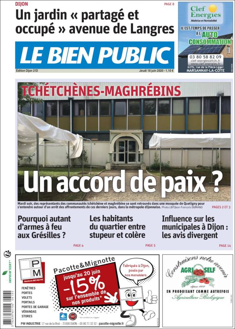 Portada de Le Bien Public (Francia)