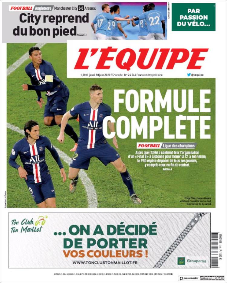 Portada de L'Equipe (Francia)