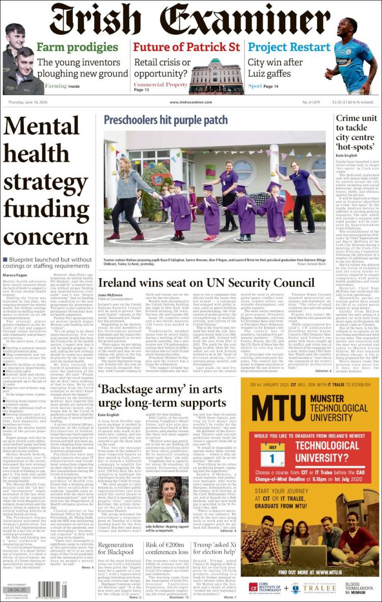 Portada de Irish Examiner (Irlanda)