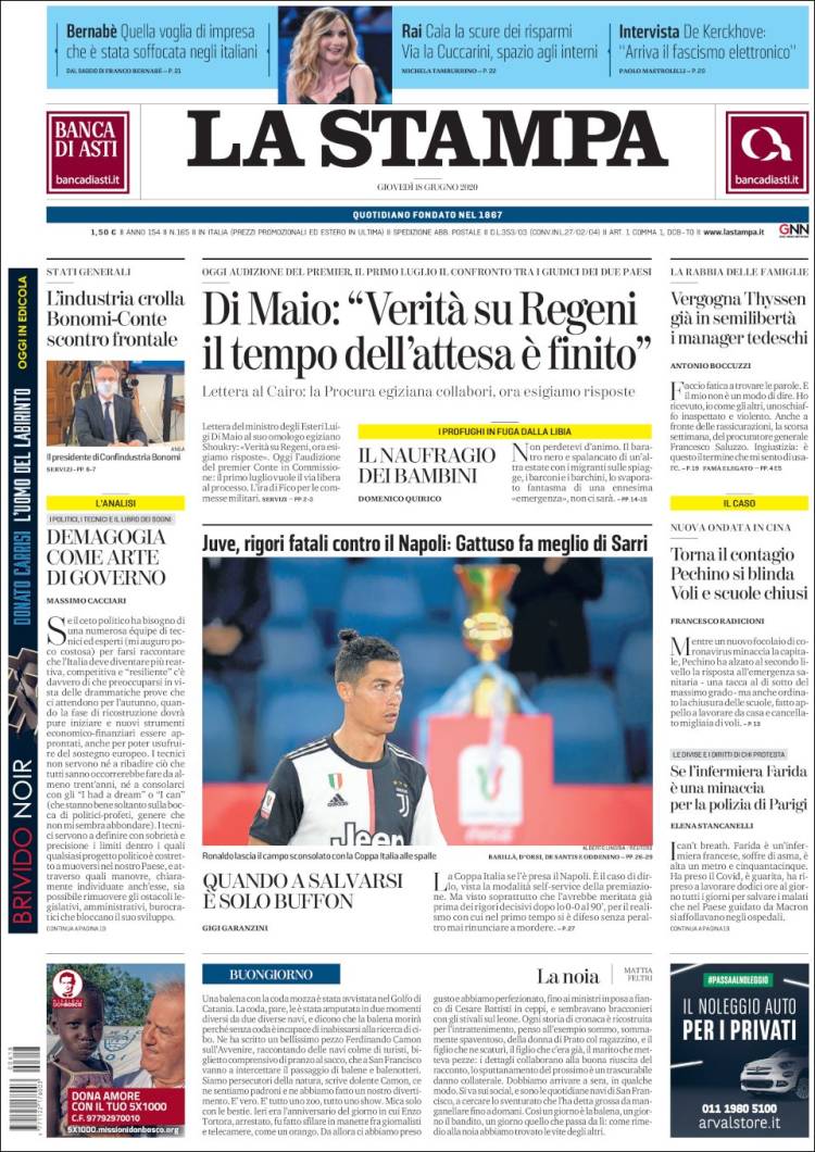 Portada de La Stampa (Italia)