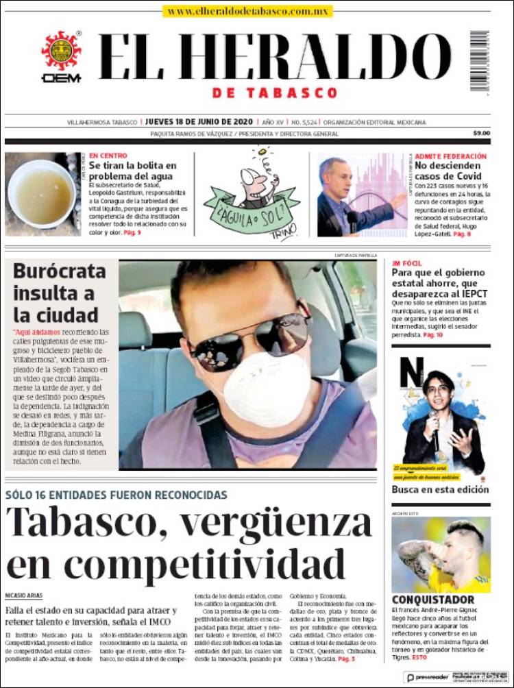 Portada de El Heraldo de Tabasco (México)