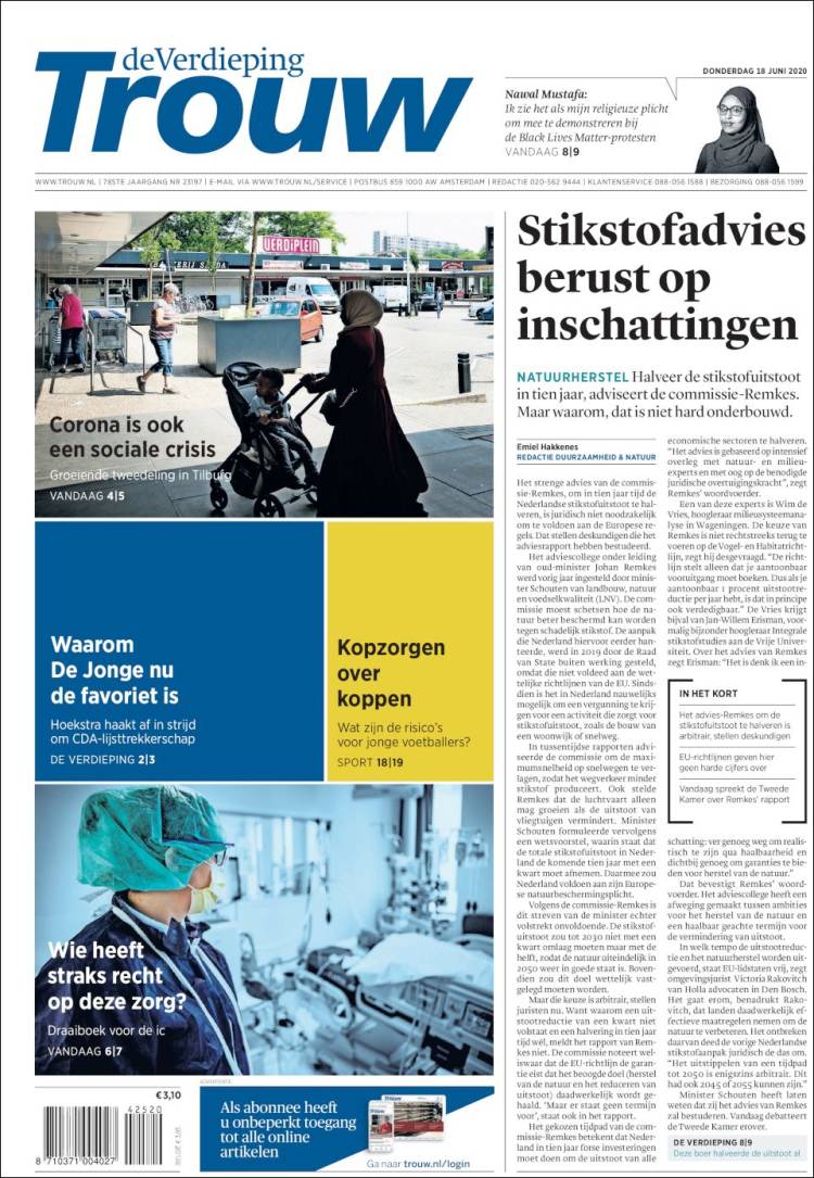 Portada de Trouw (Pa&iacute;ses Bajos)