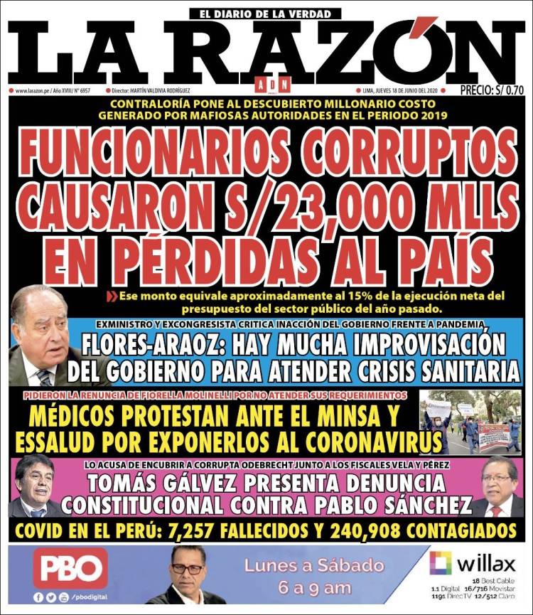 Portada de La Razón (Per&uacute;)