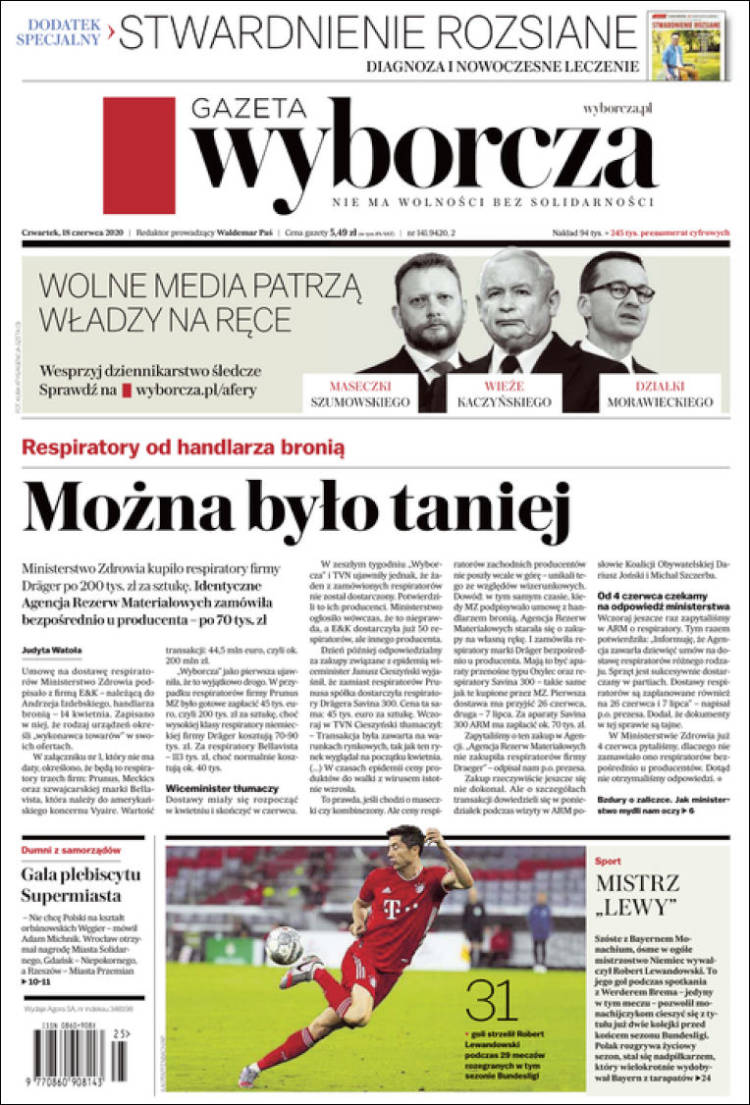 Portada de Gazeta Wyborcza (Polonia)