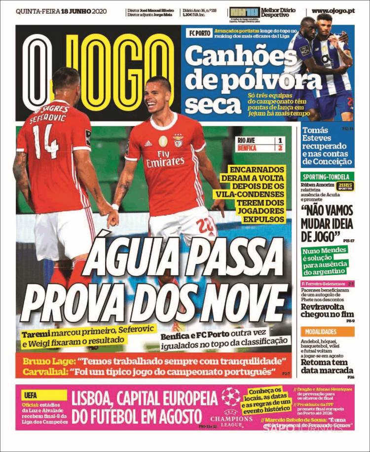 Portada de O Jogo (Portugal)