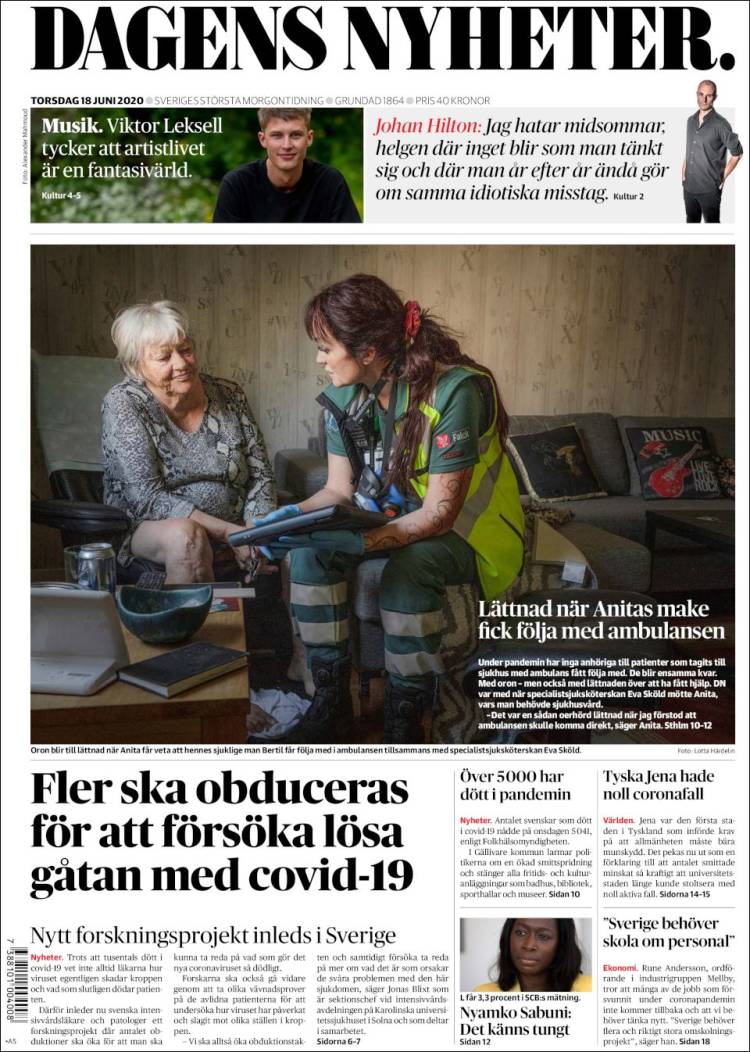 Portada de Dagens Nyheter (Suecia)