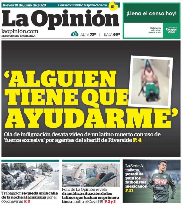 Portada de La Opinión (USA)