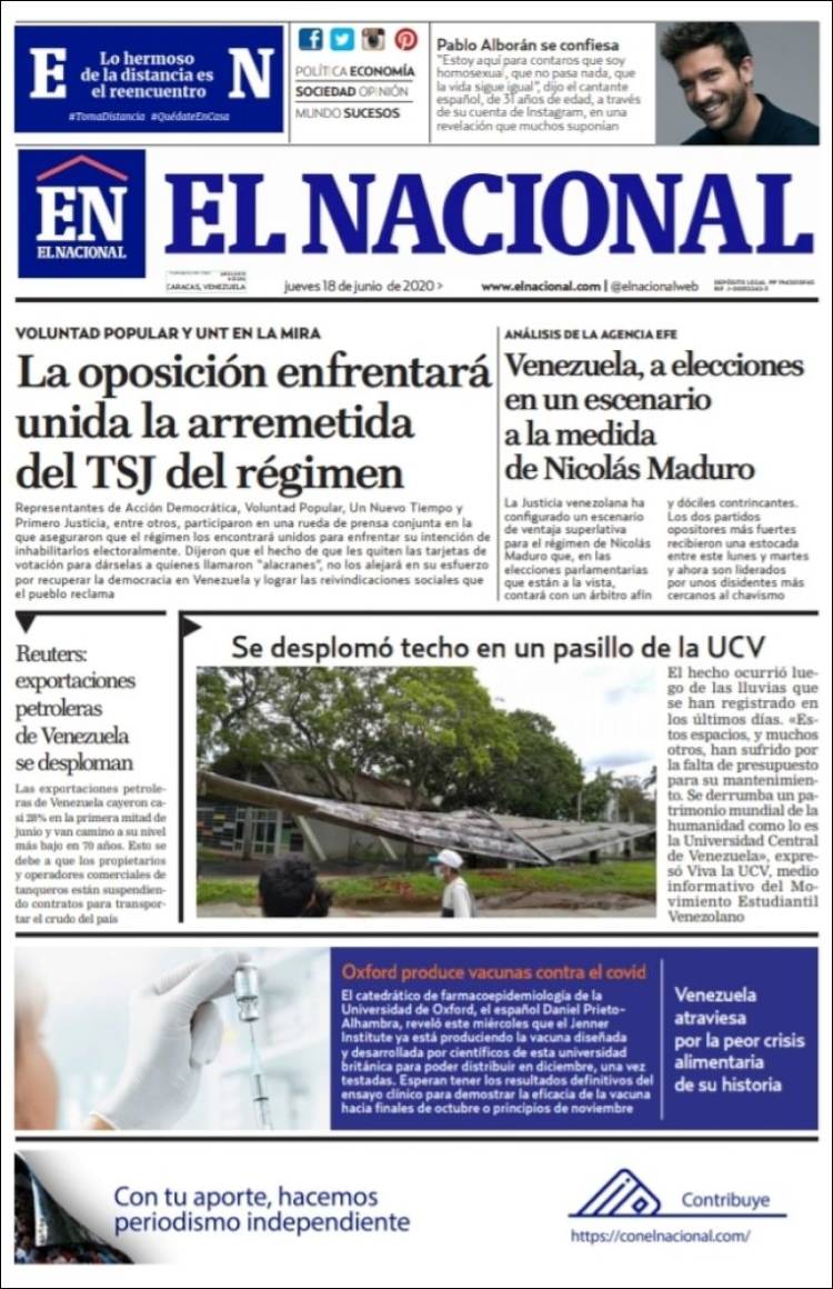 Portada de El Nacional (Venezuela)