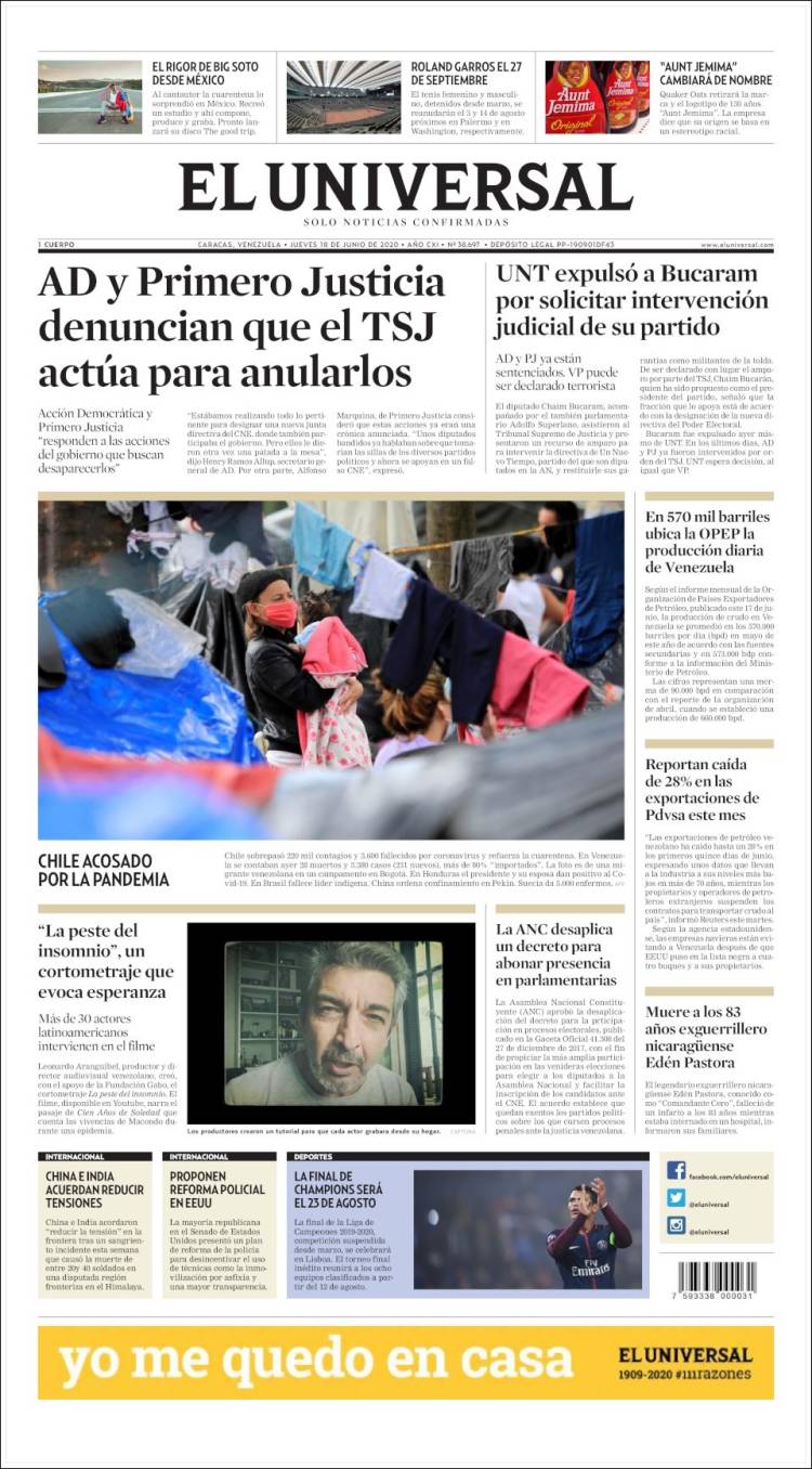 Portada de Universal (Venezuela)