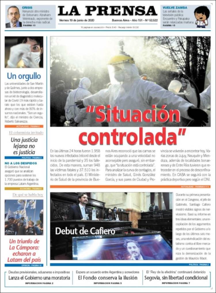 Portada de La Prensa (Argentina)