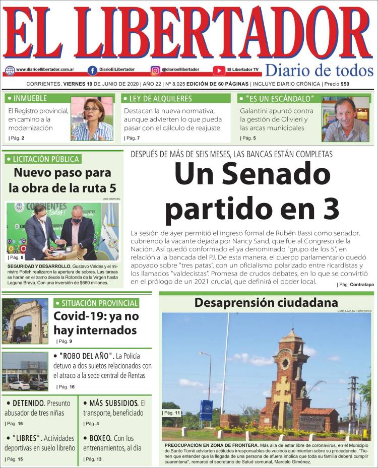 Portada de Diario El Libertador (Argentina)