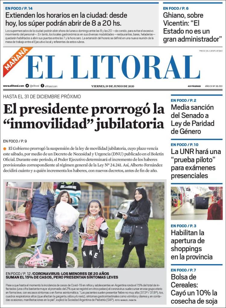 Portada de Diario El Litoral (Argentina)