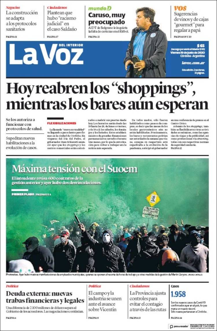 Portada de La Voz del Interior (Argentina)