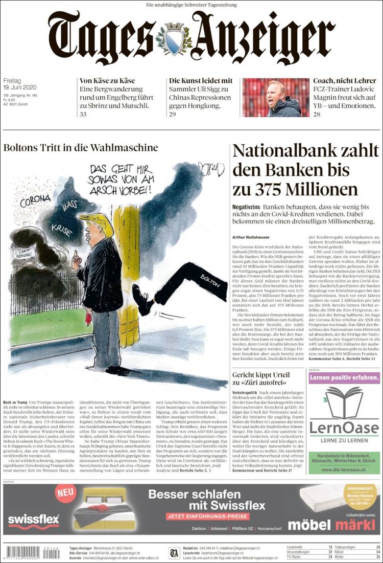 Portada de Tages-Anzeiger (Suiza)