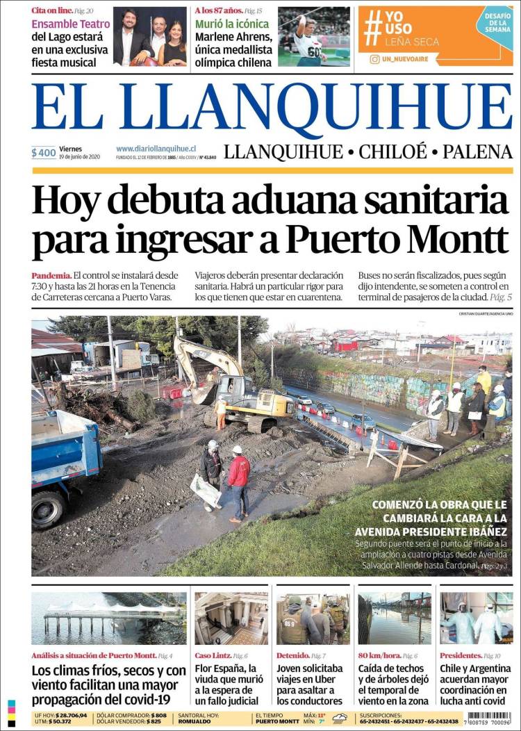 Portada de El Llanquihue (Chile)