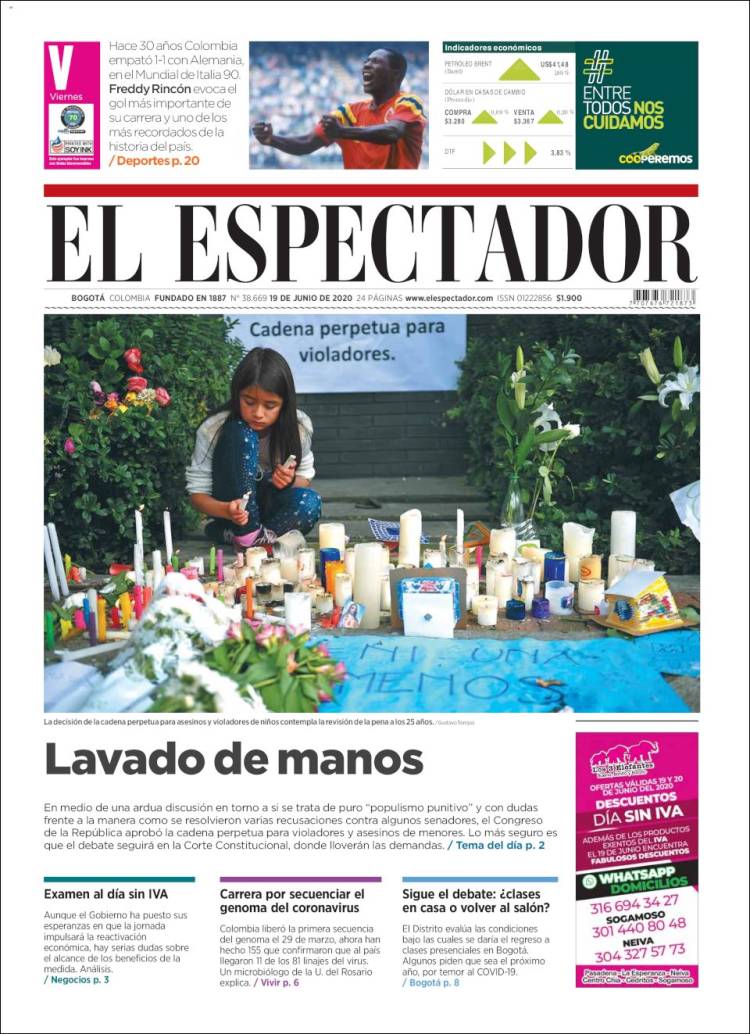 Portada de El Espectador (Colombia)