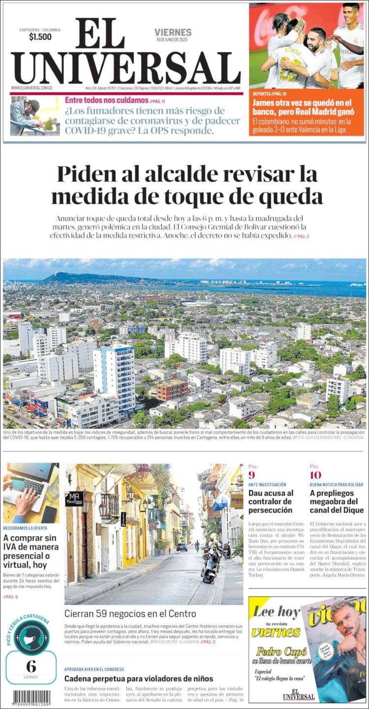 Portada de El Universal (Colombia)