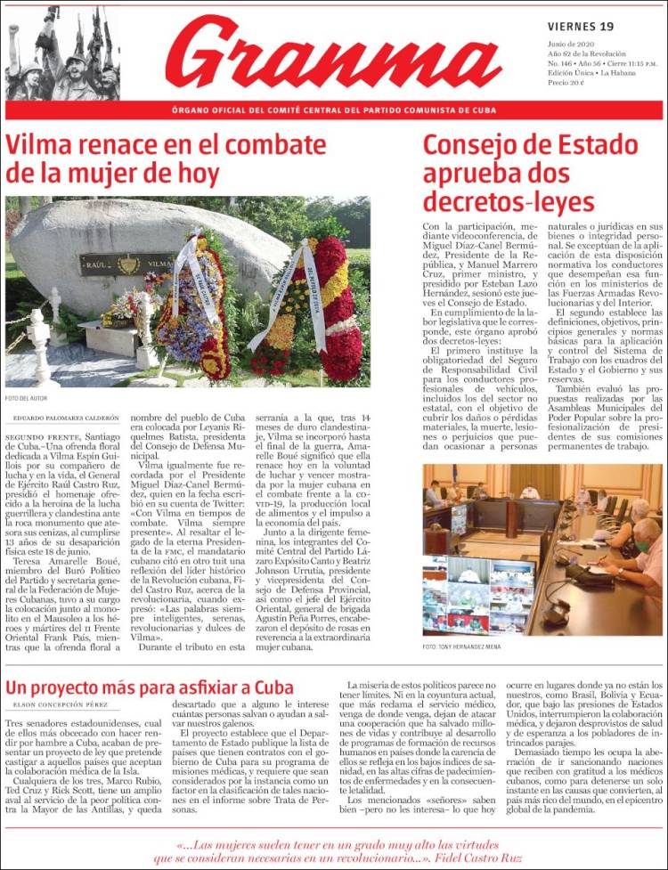 Portada de Granma (Cuba)