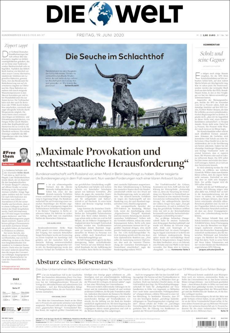 Portada de Die Welt (Alemania)