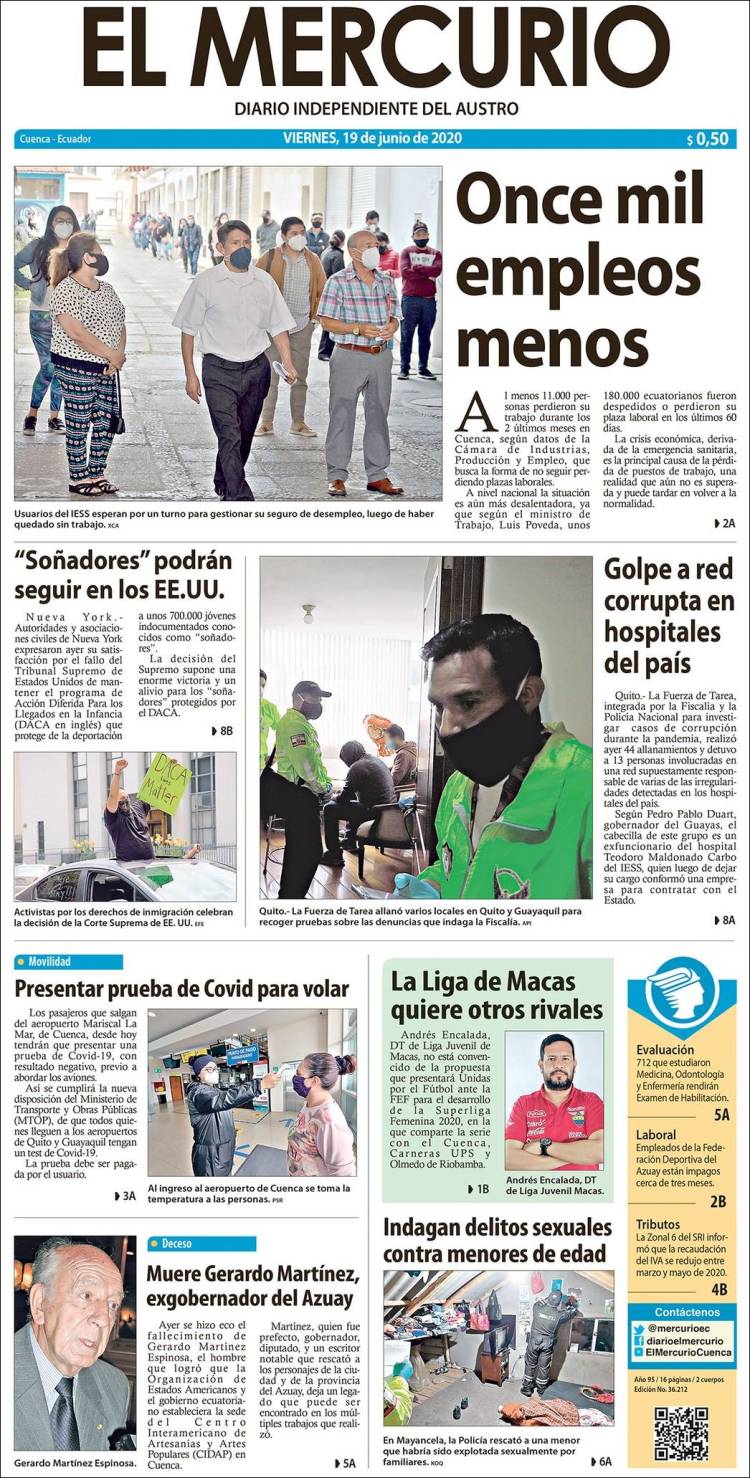 Portada de Diario El Mercurio (Ecuador)