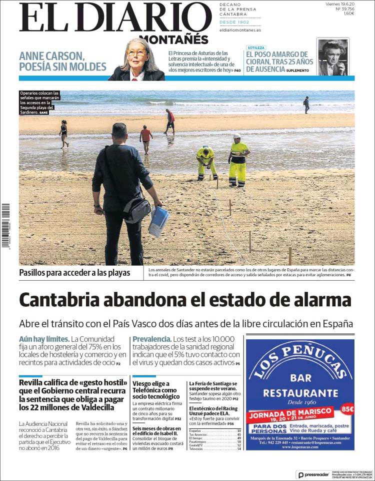 Portada de El Diario Montañés (España)