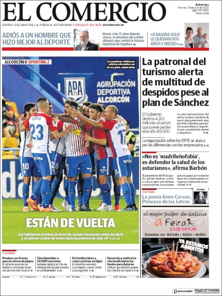 Portada de El Comercio (España)