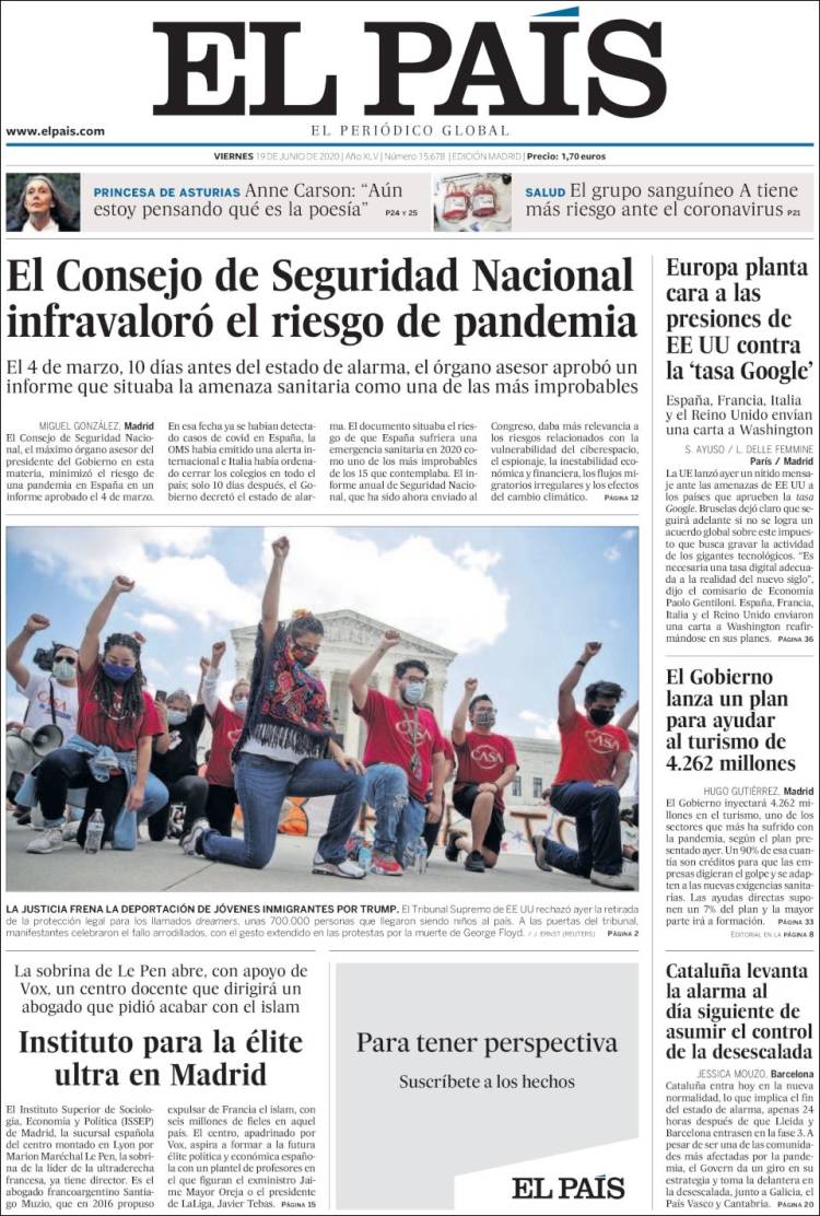 Portada de El País (España)