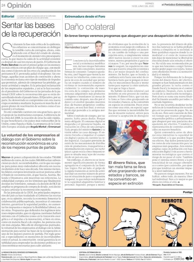 Portada de El Periódico de Extremadura (España)